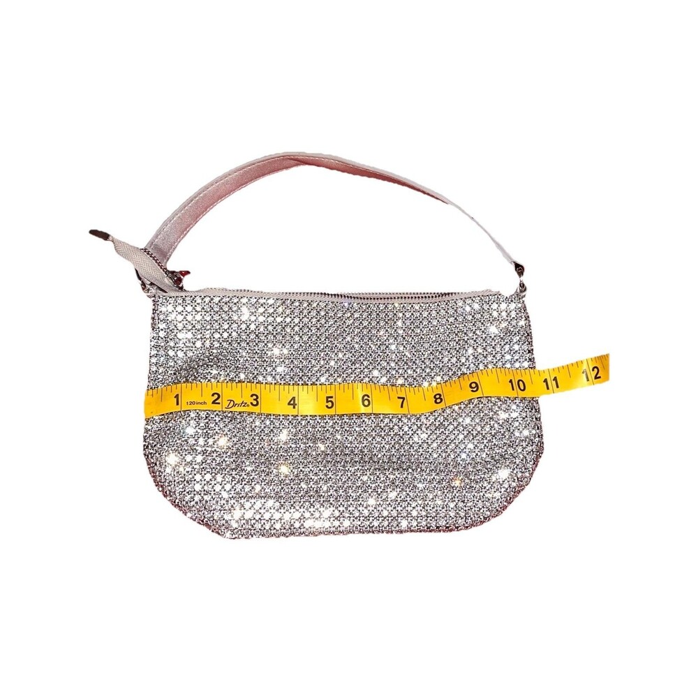 Silver Rhinestone Mesh Baguette Shoulder Bag